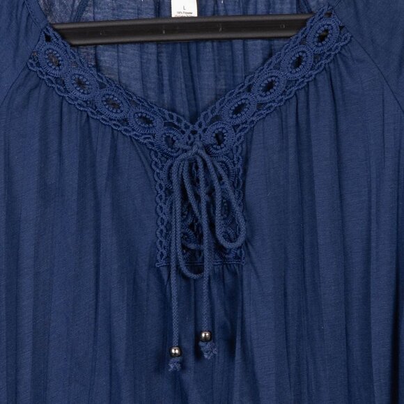 New York Laundry Peasant Blouse L Womens Navy Blue Crochet Tie 3/4 Bell Sleeves - Picture 3 of 7